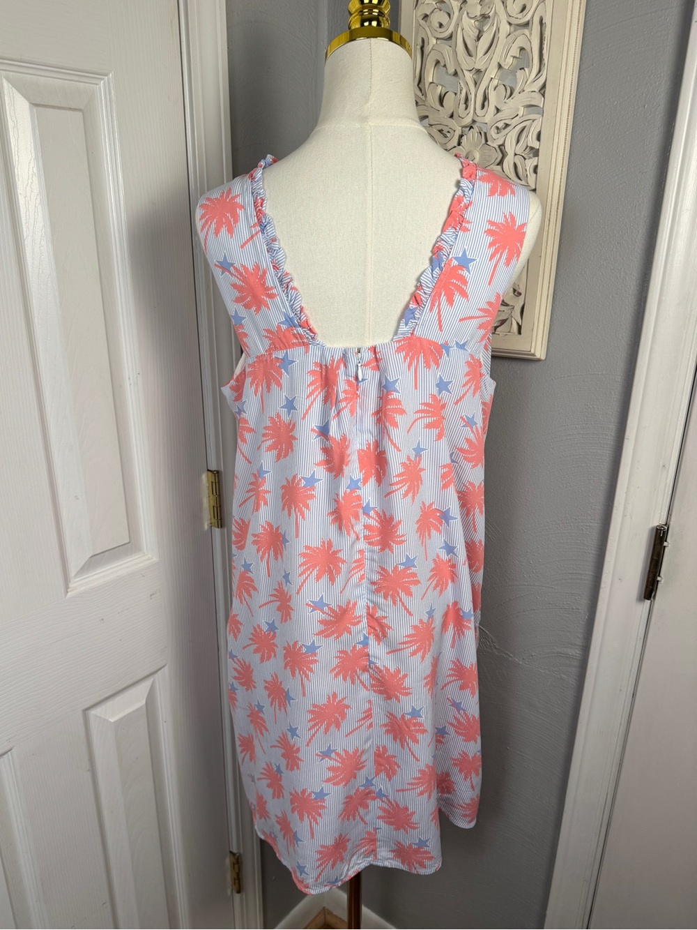 Crown & Ivy Palm Tree Shift Dress Size 12 Tropical July 4 Patriotic pockets - Picture 3 of 9